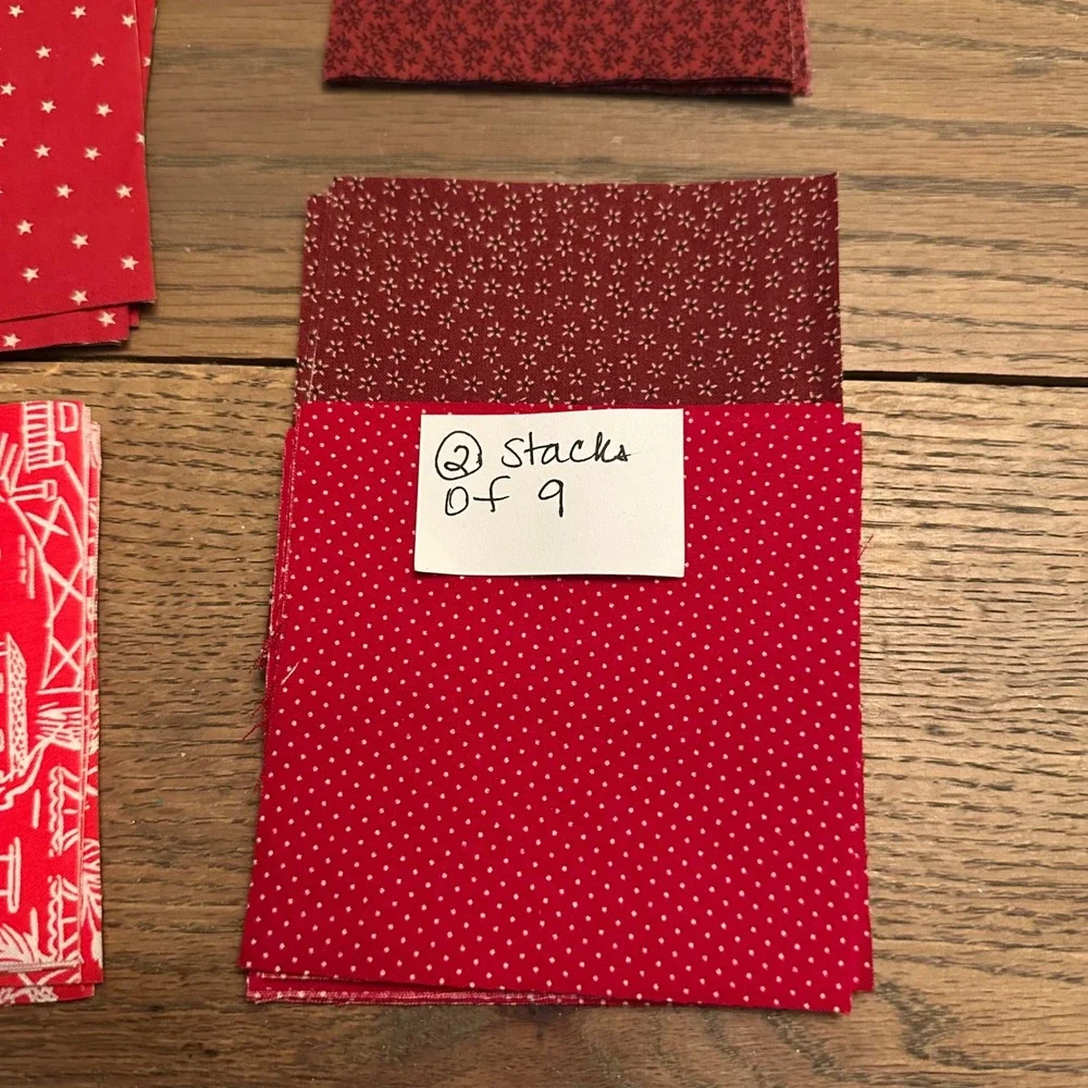 225 Red Burgundy 4 Inch Quilt Squares Fabric Scraps Lot Floral Stars Dots Stripe